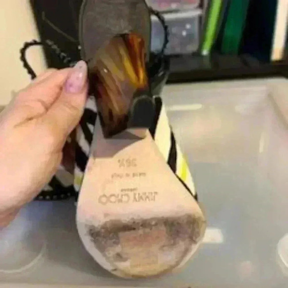 Jimmy Choo Multicolor Calf Hair Crystal Embellished Kaskade T-Strap sz 36 - Picture 9 of 11